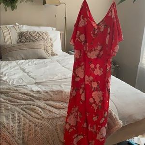 Cold shoulder floral midi dress